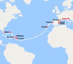 itinéraire croisière Transatlantique : Transatlantique : de France en Floride - Vol retour à Paris inclus 