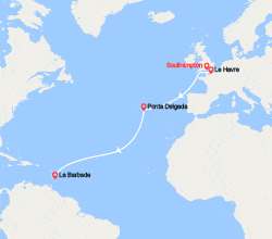 itinéraire croisière Caraïbes et Antilles : Transatlantique : de Southampton vers Bridgetown 