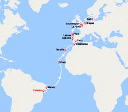 itinéraire croisière Transatlantique : Transatlantique : du Brésil jusqu'en Belgique 