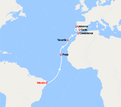 itinéraire croisière Transatlantique : Transatlantique : du Brésil jusqu'en Espagne 
