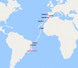 itinéraire croisière Transatlantique : Transatlantique : du Brésil jusqu'en Espagne 