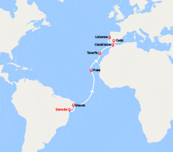 itinéraire croisière Transatlantique : Transatlantique : du Brésil jusqu'en Espagne 