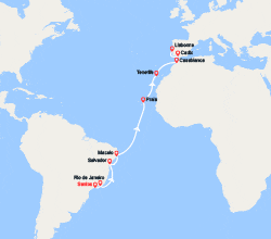 itinéraire croisière Transatlantique : Transatlantique : du Brésil jusqu'en Espagne 