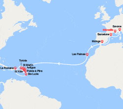 itinéraire croisière Transatlantique : Transatlantique : Italie, Espagne, Canaries, Antilles, Rép. Dominicaine, Iles Vierges 