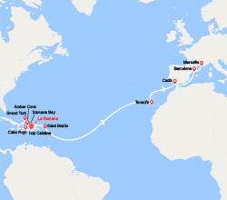 itin&eacute;raire croisi&egrave;re Transatlantique : Transatlantique : Rép. Dominicaine,  îles Turks et Caïques, Canaries, Espagne, France 