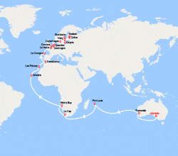itin&eacute;raire croisi&egrave;re Tour du Monde : Tronçon de Tour du monde 2026 : de Adelaïde à Douvres 