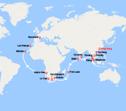 itinéraire croisière Transatlantique : Tronçon du Tour du Monde 2026 : de Hong Kong à Barcelone 