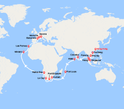itinéraire croisière Transatlantique : Tronçon du Tour du Monde 2026 : de Hong Kong à Savone 