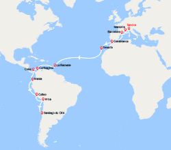 itinéraire croisière Transatlantique : Tronçon du Tour du Monde 2026 : de Savone à Santiago du Chili 