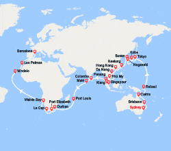 itinéraire croisière Tour du Monde : Tronçon du Tour du Monde 2026 : de Sydney à Barcelone 