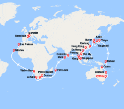 itinéraire croisière Tour du Monde : Tronçon du Tour du Monde 2026 : de Sydney à Marseille 