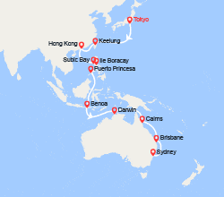 itinéraire croisière Asie : Tronçon du Tour du Monde 2026 : de Tokyo à Sydney 