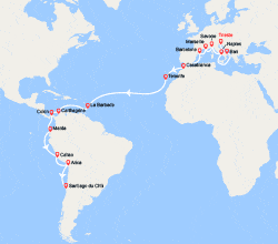 itinéraire croisière Transatlantique : Tronçon du Tour du Monde 2026 : de Trieste à Santiago du Chili 
