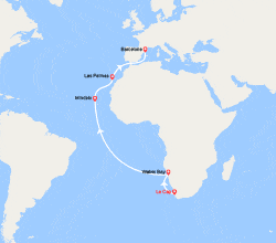 itin&eacute;raire croisi&egrave;re Transatlantique : Tronçon du Tour du Monde 2026 : du Cap à Barcelone 