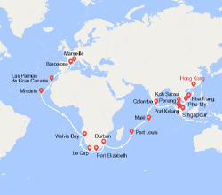 itin&eacute;raire croisi&egrave;re Tour du Monde : Tronçon du Tour du Monde 2027 : de Hong Kong à Marseille 