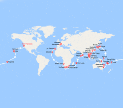 itinéraire croisière Tour du Monde : Tronçon du Tour du Monde 2027 : de San Francisco à Marseille 