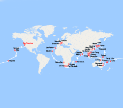 itin&eacute;raire croisi&egrave;re Tour du Monde : Tronçon du Tour du Monde 2027 : de San Francisco à Savone 
