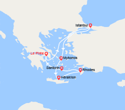 itinéraire croisière Méditerranée Orientale : Turquie, Grèce : Istanbul, Mykonos, Rhodes, Santorin 