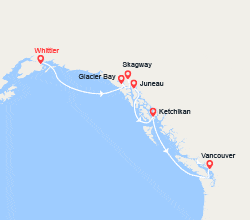 itinéraire croisière Alaska : Voyage des Glaciers 