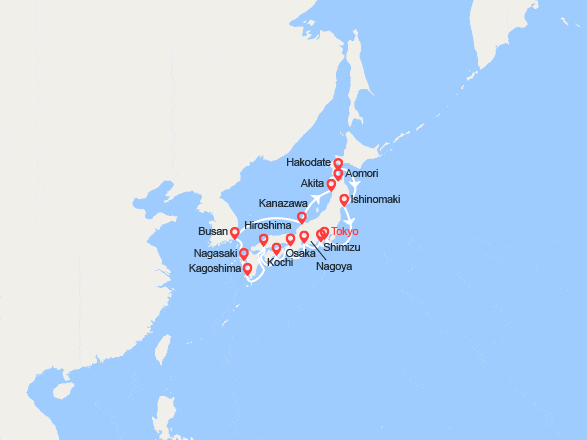 itinéraire croisière Asie : Japon : Nagoya, Kochi, Nagasaki, Busan...