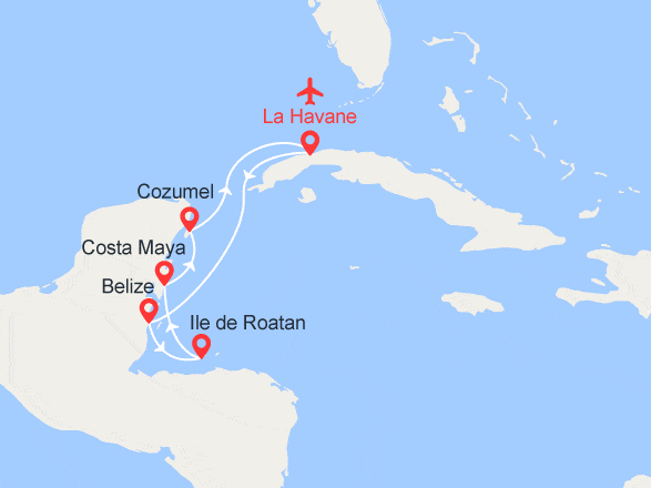 itinéraire croisière Cuba - Cuba : Cuba, Belize, Honduras, Mexique - Vols inclus