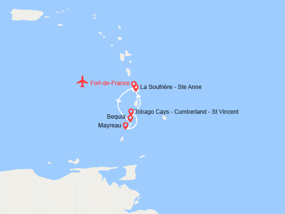 itinéraire croisière Caraïbes et Antilles : A la découverte des Grenadines