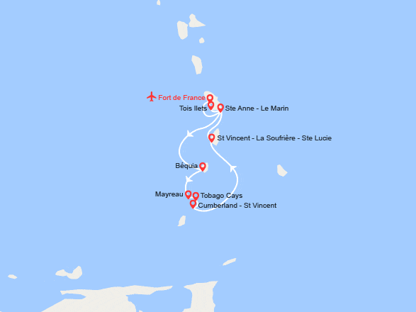 itin&eacute;raire croisi&egrave;re Caraïbes et Antilles : A la découverte des Grenadines et extension 3 nuits à l'hôtel Bambou Resort 