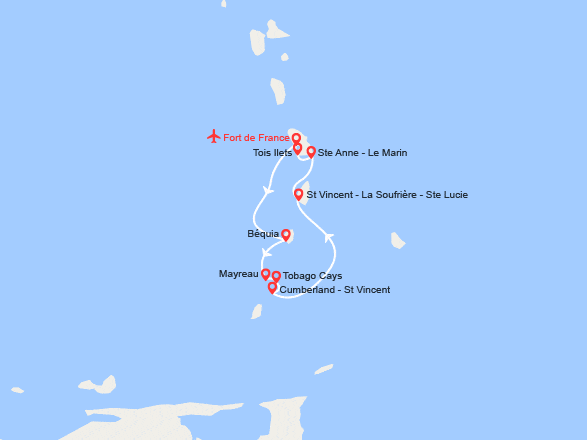 itin&eacute;raire croisi&egrave;re Caraïbes et Antilles : A la découverte des Grenadines et extension 4 nuits à l'hôtel Bambou Resort 