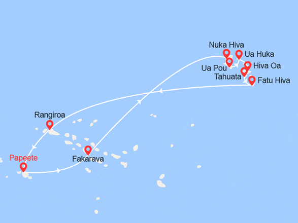 itinéraire croisière Tahiti Polynésie : À la découverte des Marquises : Iles des Tuamotu, Marquises et de la Société