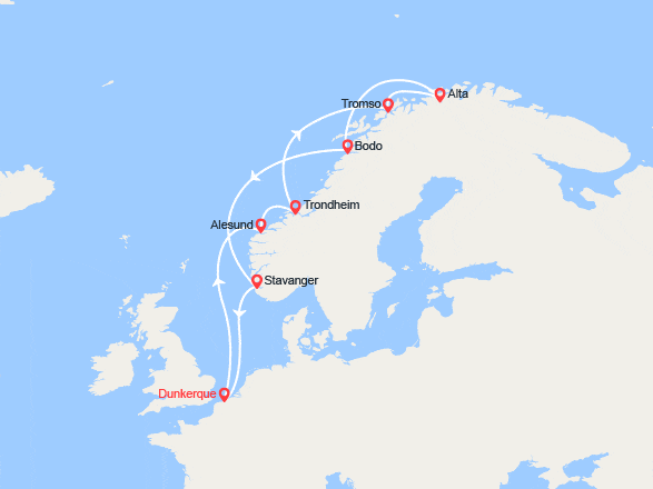 itin&eacute;raire croisi&egrave;re Fjords : À la recherche des Aurores Boréales 