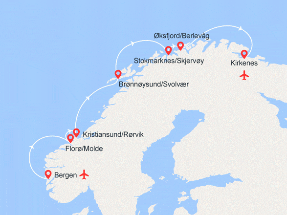 itinéraire croisière Fjords : A la recherche des Aurores Boréales du Sud au Nord avec vols et accompagnateur francophone
