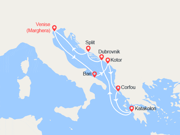 itinéraire croisière Méditerranée Orientale : Adriatique et Grèce : Kotor, Corfou, Katakolon