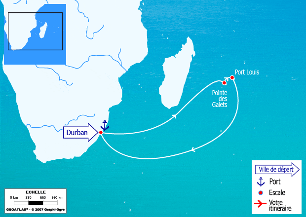 itinéraire croisière Afrique : Afrique du Sud, Ile Maurice, La Réunion