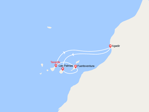 itin&eacute;raire croisi&egrave;re Méditerranée Occidentale : Agadir, Las Palmas, Fuerteventura 