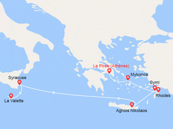 itinéraire croisière Iles grecques : Ahtènes/Malte : Iles grecques, Turquie, Sicile
