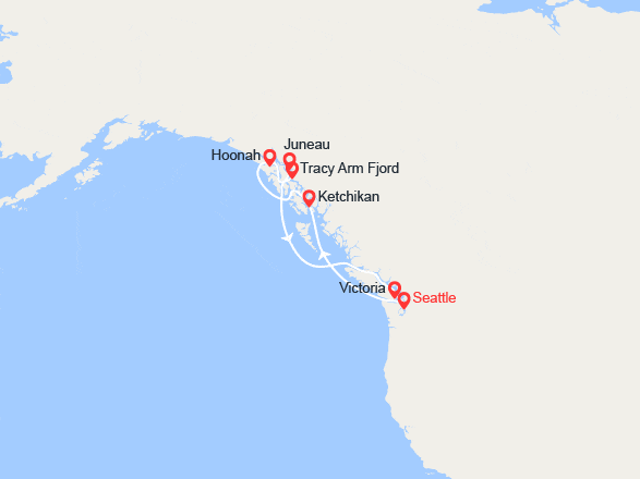 itin&eacute;raire croisi&egrave;re Alaska : Alaska : Ketchikan, Icy Strait Hoonah, Tracy Arm, Juneau, Victoria 