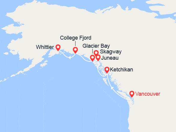 itin&eacute;raire croisi&egrave;re Alaska : Alaska et Canada : Vancouver, Juneau, Skagway et Anchorage 