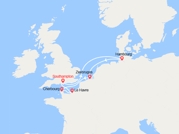 itinéraire croisière Europe du Nord : Allemagne, Belgique, France au départ du Royaume-Uni