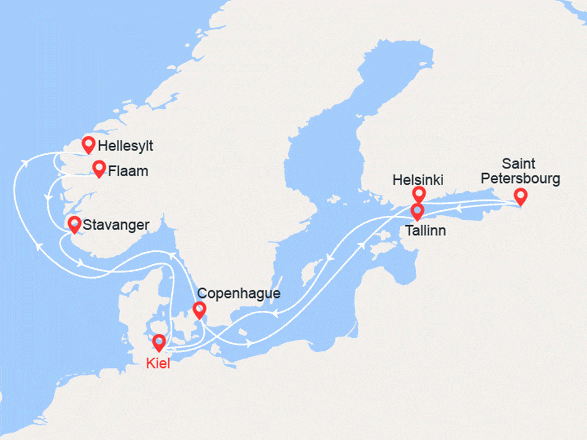 itinéraire croisière Baltique - Baltique : Allemagne, Danemark, Finlande, Russie, Estonie, Norvège