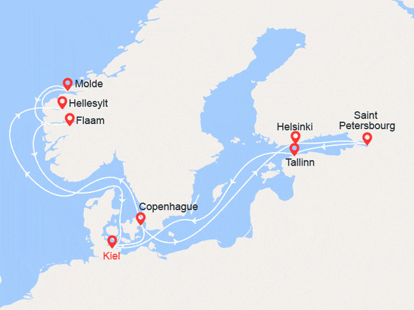 itinéraire croisière Baltique : Allemagne, Danemark, Finlande, Russie, Estonie, Norvège