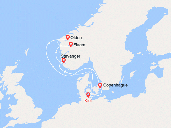 itinéraire croisière Fjords - Fjords : Allemagne, Danemark, Norvège