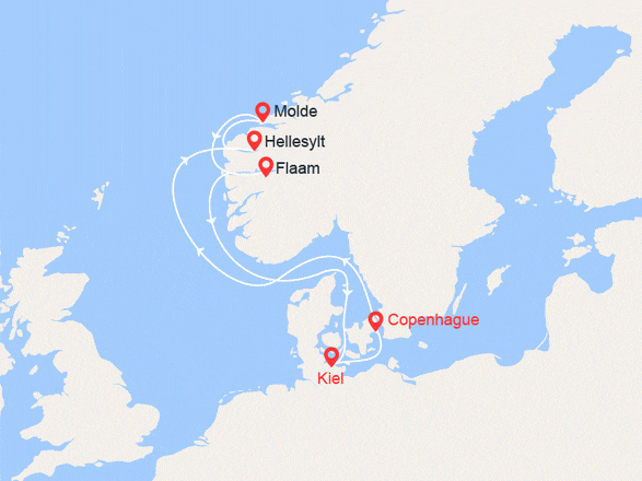 itinéraire croisière Fjords : Allemagne, Danemark, Norvège