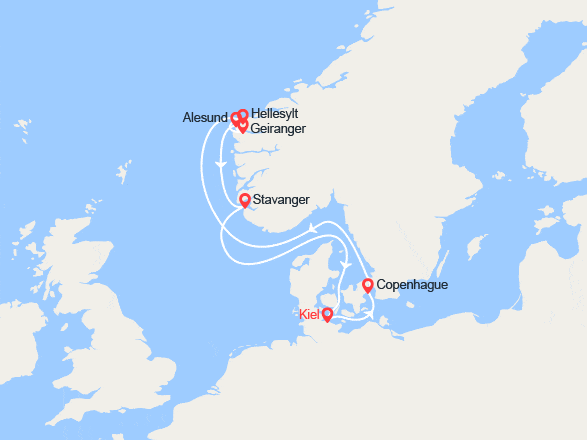 itin&eacute;raire croisi&egrave;re Europe du Nord : Allemagne, Danemark, Norvège 