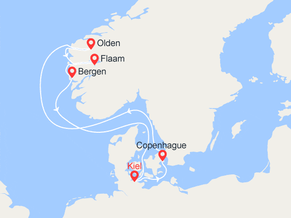 itinéraire croisière Fjords - Fjords : Allemagne, Danemark, Norvège