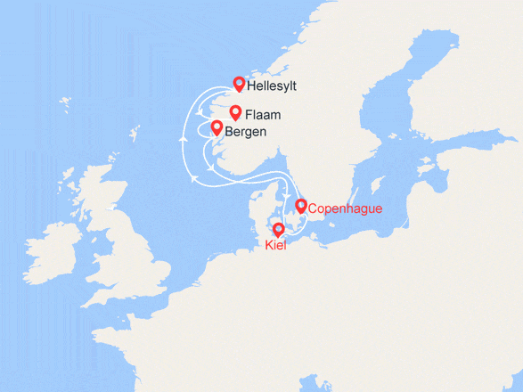 itinéraire croisière Fjords : Allemagne, Danemark, Norvège