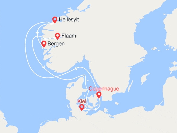 itinéraire croisière Fjords : Allemagne, Danemark, Norvège