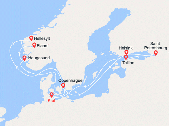itinéraire croisière Baltique : Allemagne, Danemark, Norvège, Finlande, Russie, Estonie