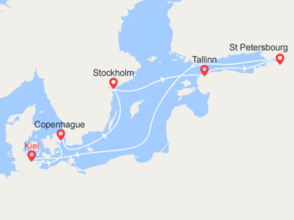 itinéraire croisière Baltique : Allemagne, Danemark, Suède, Estonie, Russie