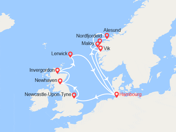itinéraire croisière Iles Britanniques : Allemagne, Ecosse, Norvège