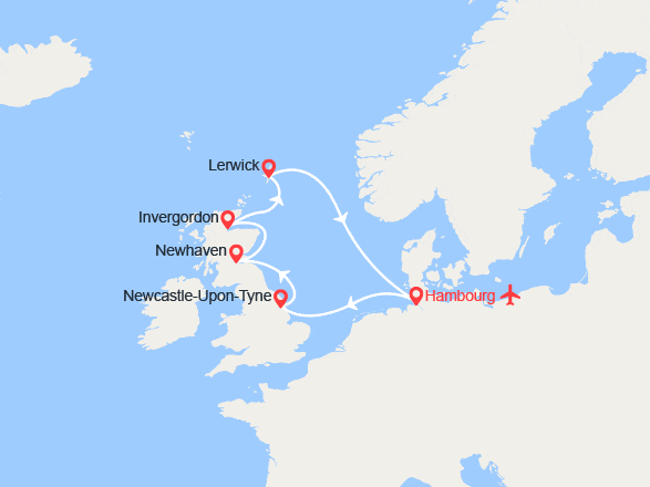 itinéraire croisière Iles Britanniques : Allemagne, Ecosse II Vols inclus